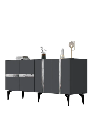 cantek dizayn VANNİA TV SEHPASI ve KONSOL 2'li SALON TAKIMI ANTRASİT-GÜMÜŞ - Resim 6