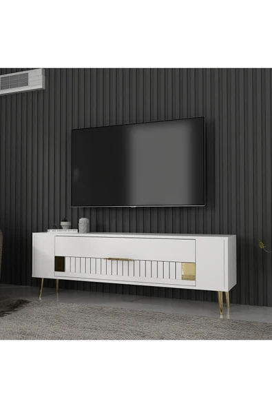 cantek dizayn Retrolp4ct Tv Sehpası Beyaz-altın - Resim 2