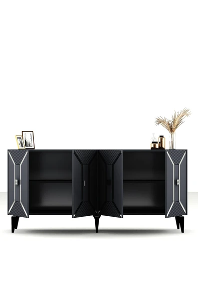 cantek dizayn YUMMEDİ PLEKSİ DESENLİ LAZER ÇİZGİLİ KONSOL ANTRASİT-GÜMÜŞ - 4