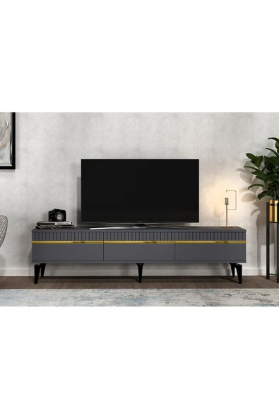 cantek dizayn Defne 180 Cm Tv Sehpası (ALT MODÜL) Antrasit-altın ürün görseli