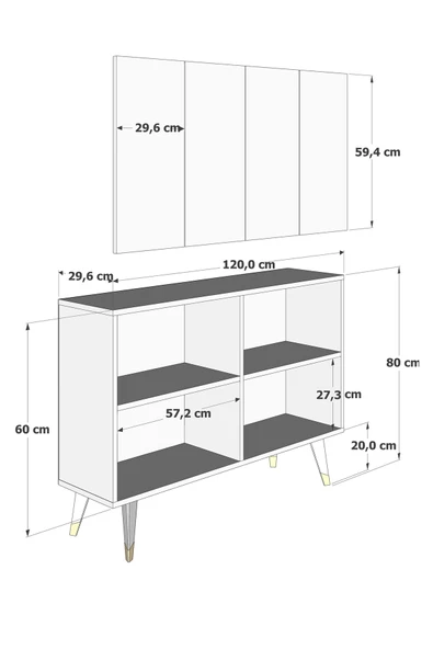 cantek dizayn Quartct (KM120) Konsol, Çok Amaçlı Dolap Antrasit-altın ( V Kulp) - 6
