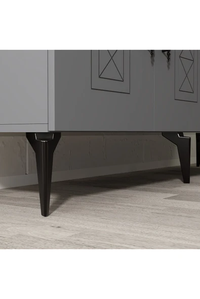 cantek dizayn SHUMENN KONSOL LAZER DESENLİ ,  4 KAPAKLI - ANTRASİT - Resim 6