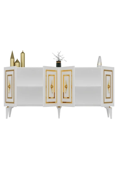 cantek dizayn VİOLLA LAZER DESENLİ 4 KAPAKLI KONSOL BEYAZ-ALTIN - Resim 4