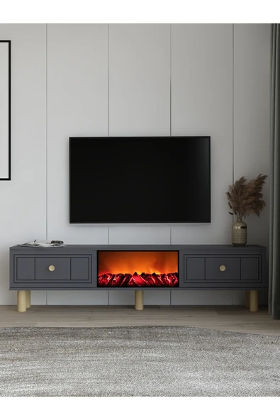 cantek dizayn Darioct Şömineli (A) Bohem Tv Sehpası Antrasit-antrasit ürün görseli