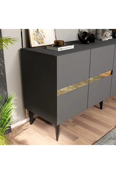 cantek dizayn Vaniact Konsol 4 Kapaklı Antrasit-altın - 4