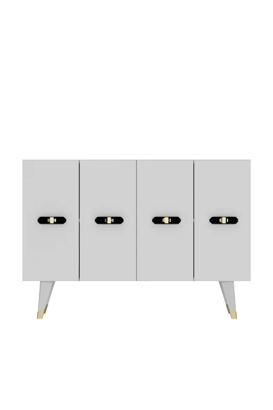 cantek dizayn Quartct (KM120) Konsol, Çok Amaçlı Dolap Beyaz-altın (V KULP) - Resim 3