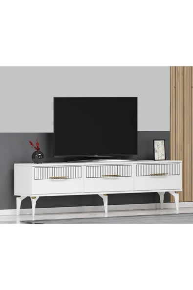 cantek dizayn Allvin 180 Cm Tv Sehpası Beyaz Beyaz - Resim 2