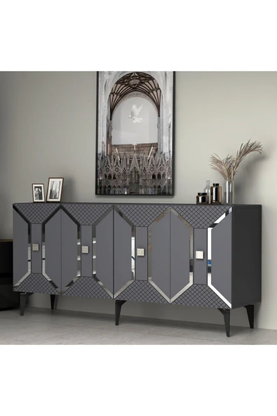 cantek dizayn YUMMEDİ PLEKSİ DESENLİ LAZER ÇİZGİLİ KONSOL ANTRASİT-GÜMÜŞ