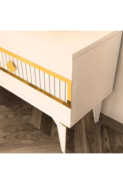 cantek dizayn NORA TV SEHPASI (ALT MODÜL) BEYAZ-ALTIN - Resim 3