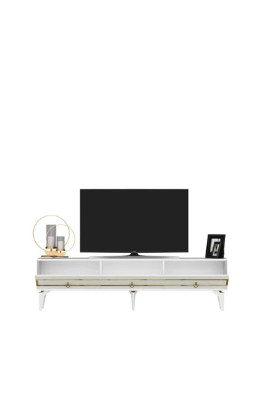 cantek dizayn İppek 180 Cm Tv Sehpası (ALT MODÜL) Beyaz-altın - Resim 6