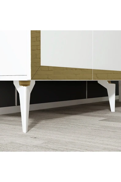 cantek dizayn PONNY LAZER PLEKSİ DESENLİ KONSOL BEYAZ-ALTIN - Resim 6