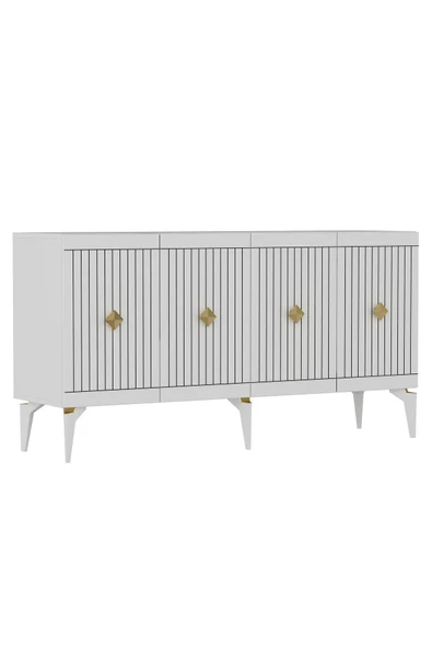 cantek dizayn Midas 180 Cm Tv Sehpası (ALT MODÜL) Ve 4 Kapaklı Konsol 2'li Salon Takımı Beyaz-altın - Resim 8