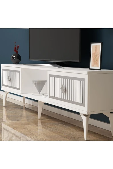 cantek dizayn 150 Cm Nil Tv Sehpası (alt Modül) Beyaz-gümüş - Resim 2