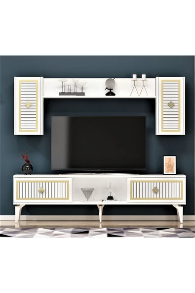 cantek dizayn 150 Cm Nil Tv Ünitesi Beyaz-altın ürün görseli