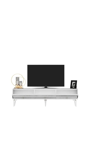 cantek dizayn İppek 180 Cm Tv Sehpası (ALT MODÜL) Beyaz-gümüş - Resim 6
