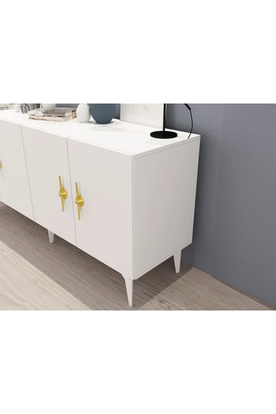cantek dizayn ZENNİT 4 KAPAKLI RAFLI KONSOL BEYAZ - Resim 3
