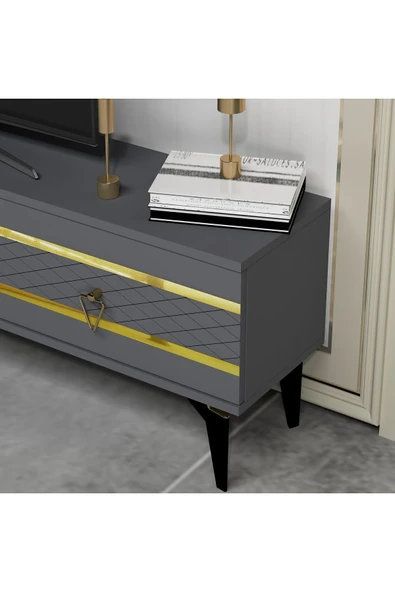 cantek dizayn PELLİN TV ÜNİTESİ TAKIMI ANTRASİT-ALTIN - 3