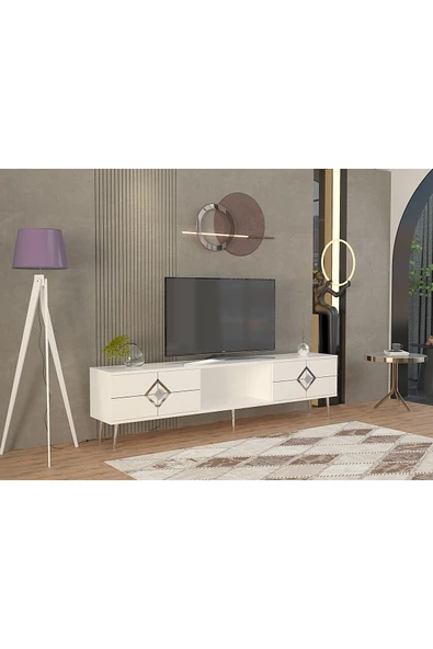cantek dizayn Robberct Tv Sehpası Beyaz-gümüş - Resim 2