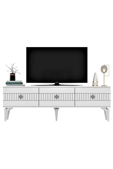 cantek dizayn MİDAS TV STAND (ALT MODÜL) BEYAZ-GÜMÜŞ - Resim 8