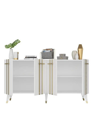 cantek dizayn ASEL TV ÜNİTESİ ve KONSOL 2'Lİ SALON TAKIMI BEYAZ-ALTIN - 7