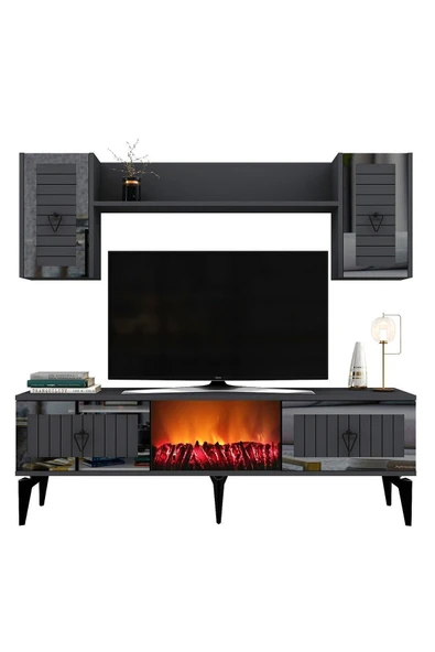 cantek dizayn LİNDA ŞÖMİNELİ TV ÜNİTESİ TAKIMI ANTRASİT-GÜMÜŞ - Resim 8