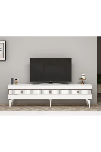 cantek dizayn NOVA TV SEHPASI (ALT MODÜL) BEYAZ-GÜMÜŞ ürün görseli