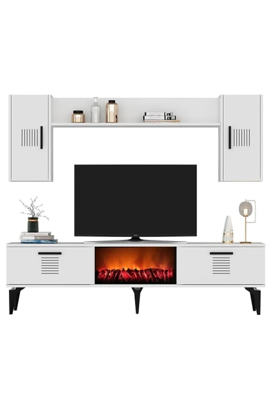 cantek dizayn ASSİMO TV ÜNİTESİ ŞÖMİNELİ TAKIM BEYAZ-BEYAZ - 4