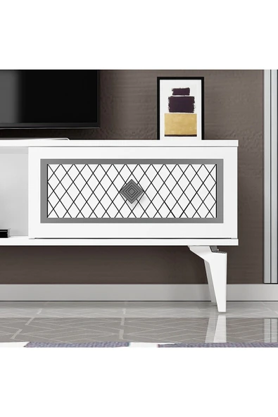 cantek dizayn Heerry Tv Sehpası Alt Modül Beyaz-gümüş - Resim 3