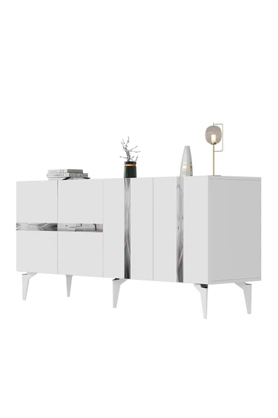 cantek dizayn Vaniact Konsol 4 Kapaklı Beyaz-gümüş - Resim 5