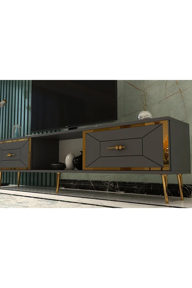 cantek dizayn ARNOCT TV SEHPASI ANTRASİT-ALTIN - Resim 3