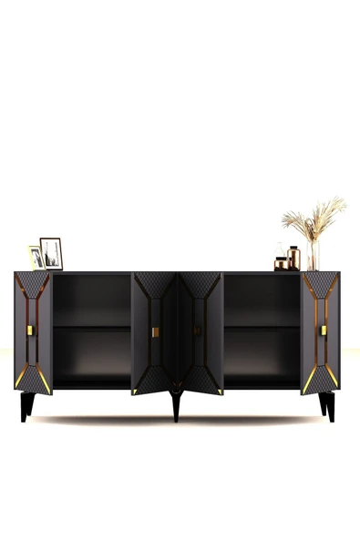 cantek dizayn YUMMEDİ PLEKSİ DESENLİ LAZER ÇİZGİLİ KONSOL ANTRASİT-ALTIN - Resim 6