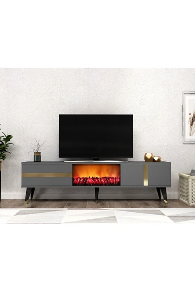 cantek dizayn Vannia Tv Sehpası Şömineli (ALT MODÜL) Antrasit-altın ürün görseli