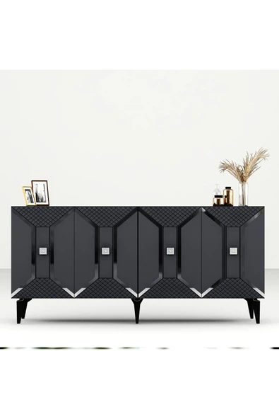 cantek dizayn YUMMEDİ PLEKSİ DESENLİ LAZER ÇİZGİLİ KONSOL ANTRASİT-GÜMÜŞ - 5