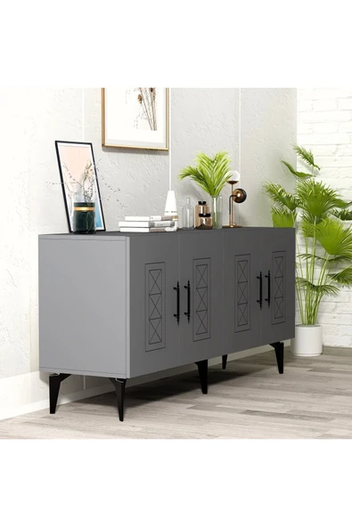 cantek dizayn SHUMENN KONSOL LAZER DESENLİ ,  4 KAPAKLI - ANTRASİT - Resim 3