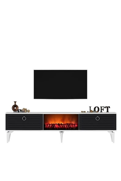 cantek dizayn ARRONA TV SEHPASI (ALT MODÜL) ŞÖMİNELİ BEYAZ-ANTRASİT - Resim 3