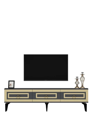 cantek dizayn Karrya 180 Cm Tv Sehpası Antrasit Altın - Resim 4