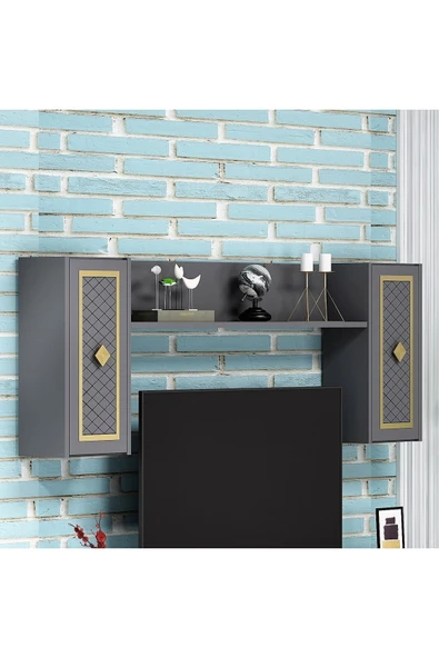 cantek dizayn Heerry Tv Ünitesi Takım Antrasit-altın - 5