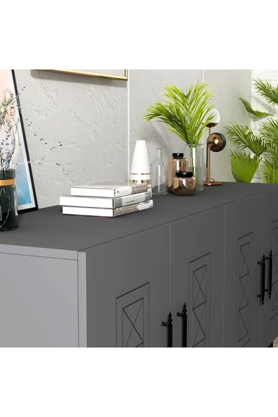 cantek dizayn SHUMENN KONSOL LAZER DESENLİ ,  4 KAPAKLI - ANTRASİT - Resim 4