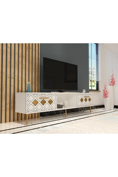 cantek dizayn DOMECT TV SEHPASI BEYAZ-ALTIN - Resim 2