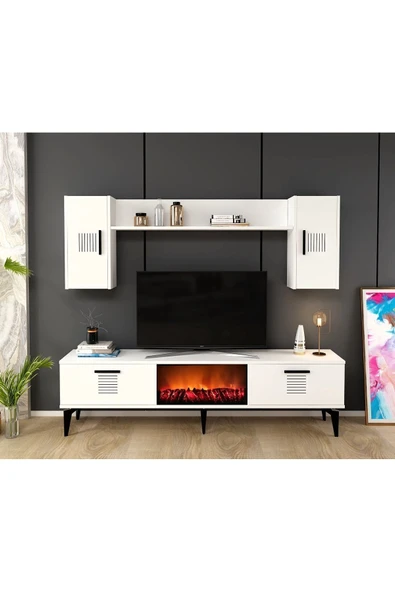 cantek dizayn ASSİMO TV ÜNİTESİ ŞÖMİNELİ TAKIM BEYAZ-BEYAZ