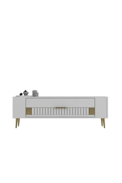 cantek dizayn Retrolp4ct Tv Sehpası Beyaz-altın - Resim 3