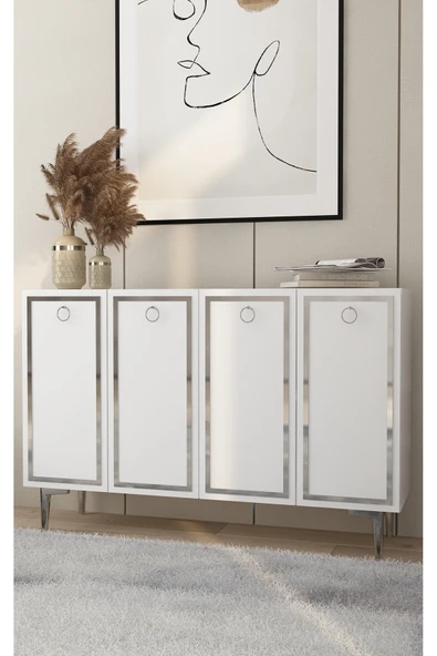 cantek dizayn WOLLYCT (KM120) KONSOL,ÇOK AMAÇLI DOLAP BEYAZ-GÜMÜŞ - 2