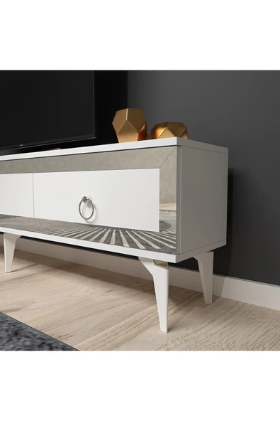cantek dizayn Ponny 180 Cm Tv Sehpası Beyaz Gümüş - Resim 3