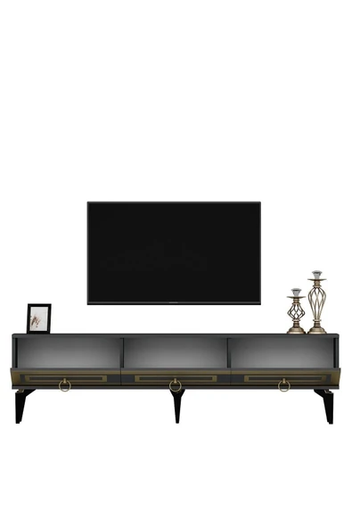 cantek dizayn Karrya 180 Cm Tv Sehpası Antrasit Altın - Resim 5