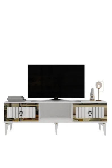 cantek dizayn LİİNDA TV SEHPASI (ALT MODÜL) BEYAZ-ALTIN - Resim 3