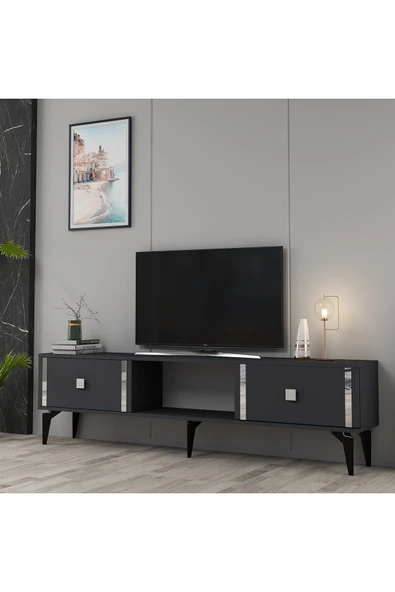 cantek dizayn DORRUK TV SEHPASI ANTRASİT GÜMÜŞ - Resim 2