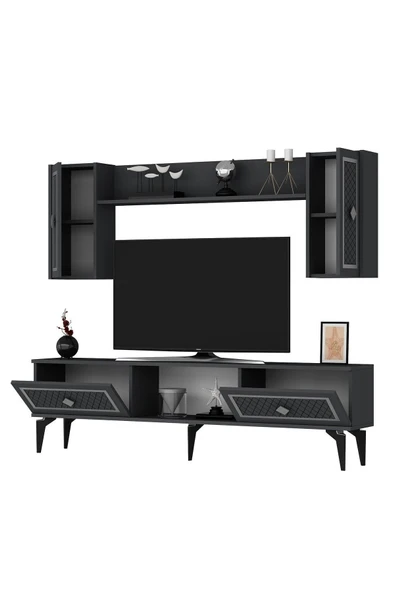 cantek dizayn Heerry Tv Ünitesi Takım Antrasit-gümüş - 7
