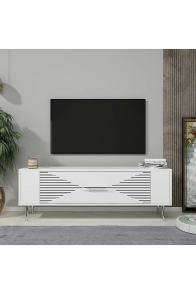 cantek dizayn RETROL1CT  TV SEHPASI BEYAZ-GÜMÜŞ - 2