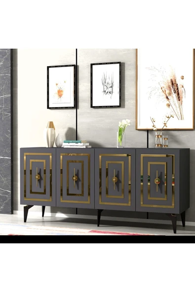 cantek dizayn VİOLLA LAZER DESENLİ 4 KAPAKLI KONSOL ANTRASİT-ALTIN - Resim 7