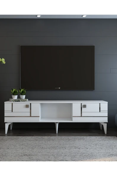 cantek dizayn MADERACT TV SEHPASI BEYAZ-GÜMÜŞ ürün görseli